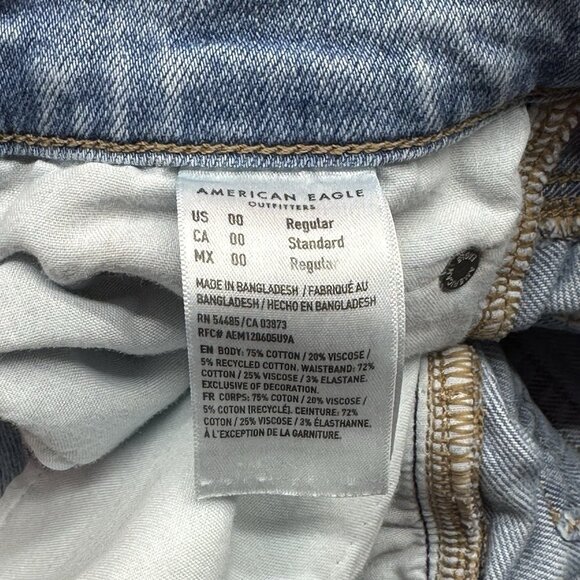 American Eagle Highest Rise Baggy Straight Size 00 Destroyed Light Wash Jeans - Picture 7 of 12